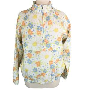 Lizgolf Soft Windbreaker Pullover Jacket Floral SzLarge Kangaroo Pockets Vintage